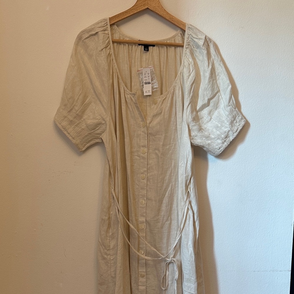 JCrew Cream Button-Down Linen Dress
